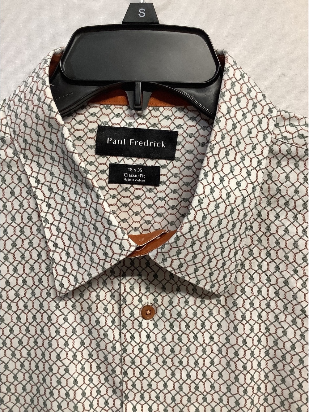 New Paul Fredrick Classic Fit Men's Dress Shirt 18 x 35 Geometric Pattern